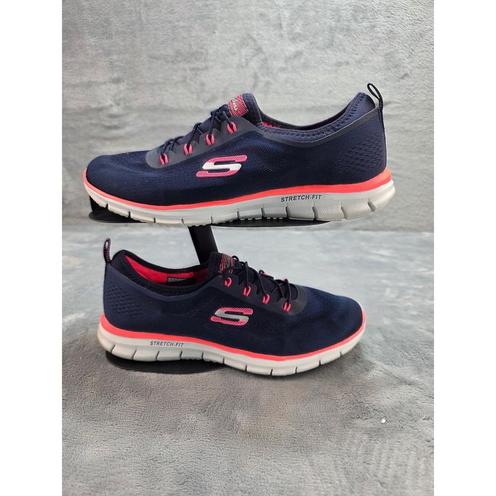 Skechers Womens Stretch-Fit Navy Pink Memory Foam Sneakers 22718 Size 8.5